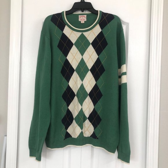 Brooks Brothers mens long sleeve crew neck wool blend argyle sweater green XL - Picture 1 of 4